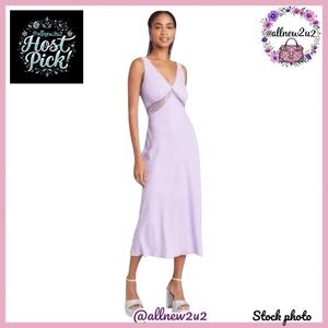 Wild Fable Lavender Purple Lace Trim Plunge Tie Waist Midi Dress Host Pick